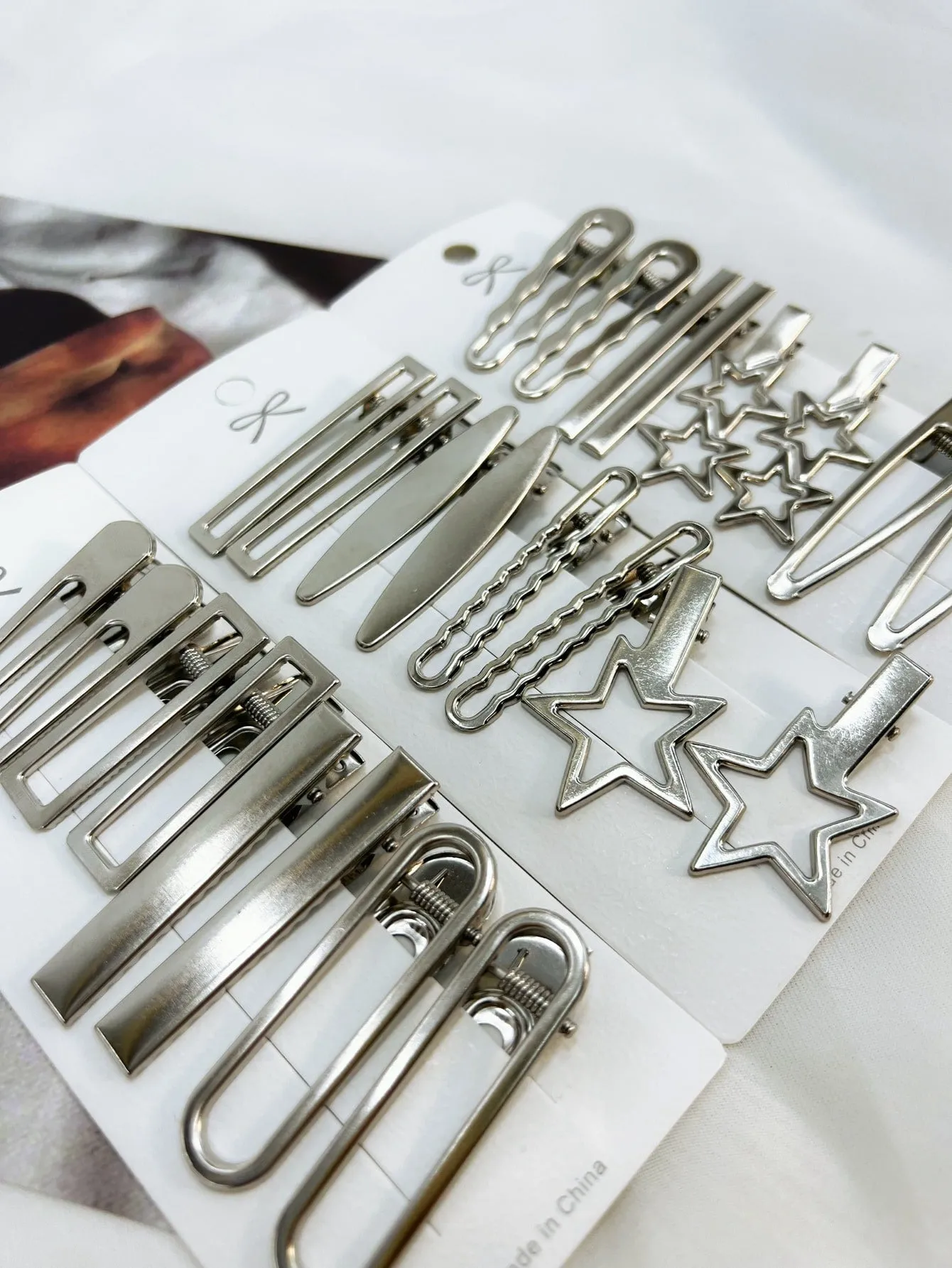 24pcs Women's Silver Tone Hair Clips With Star And Cloud Design