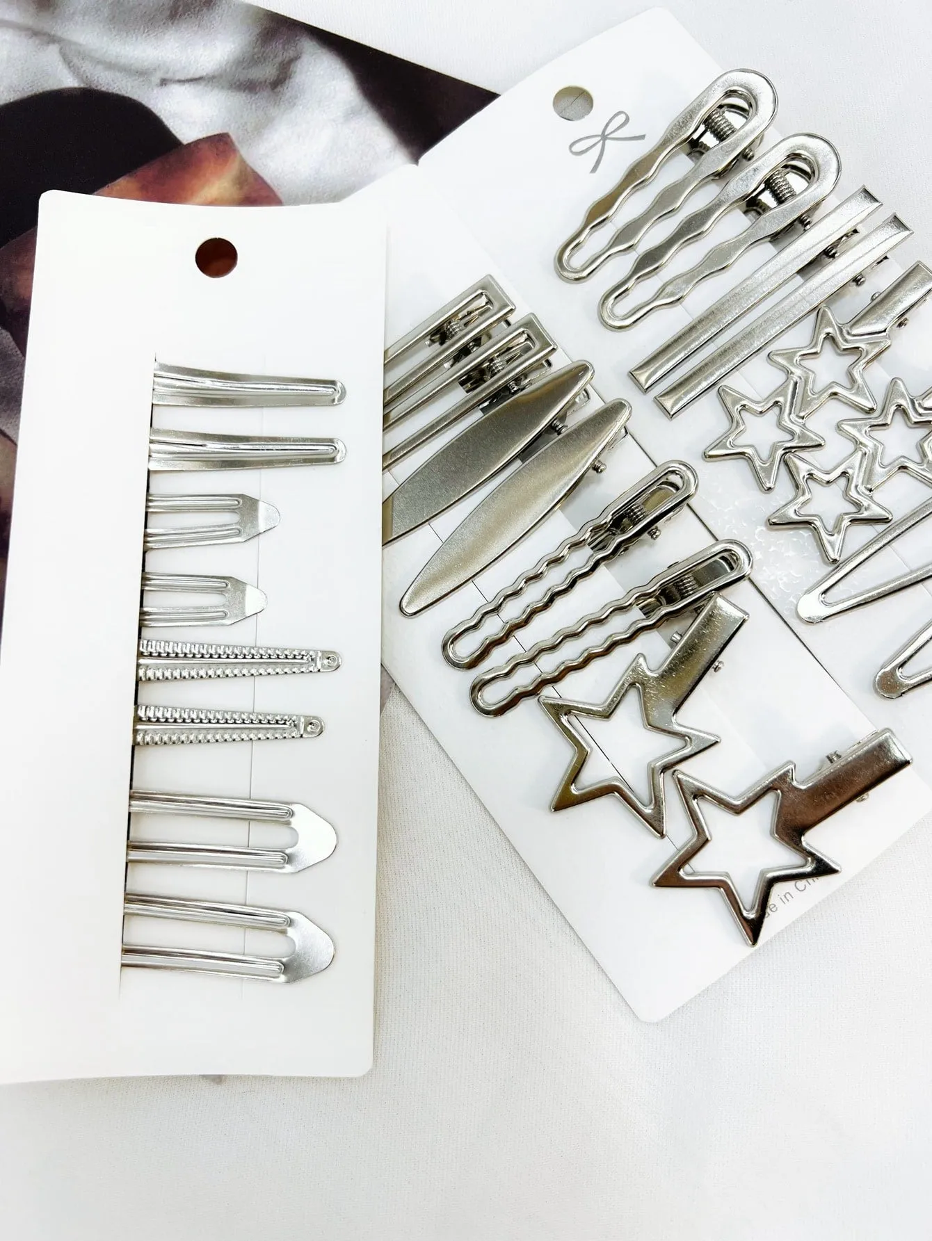 24pcs Women's Silver Tone Hair Clips With Star And Cloud Design