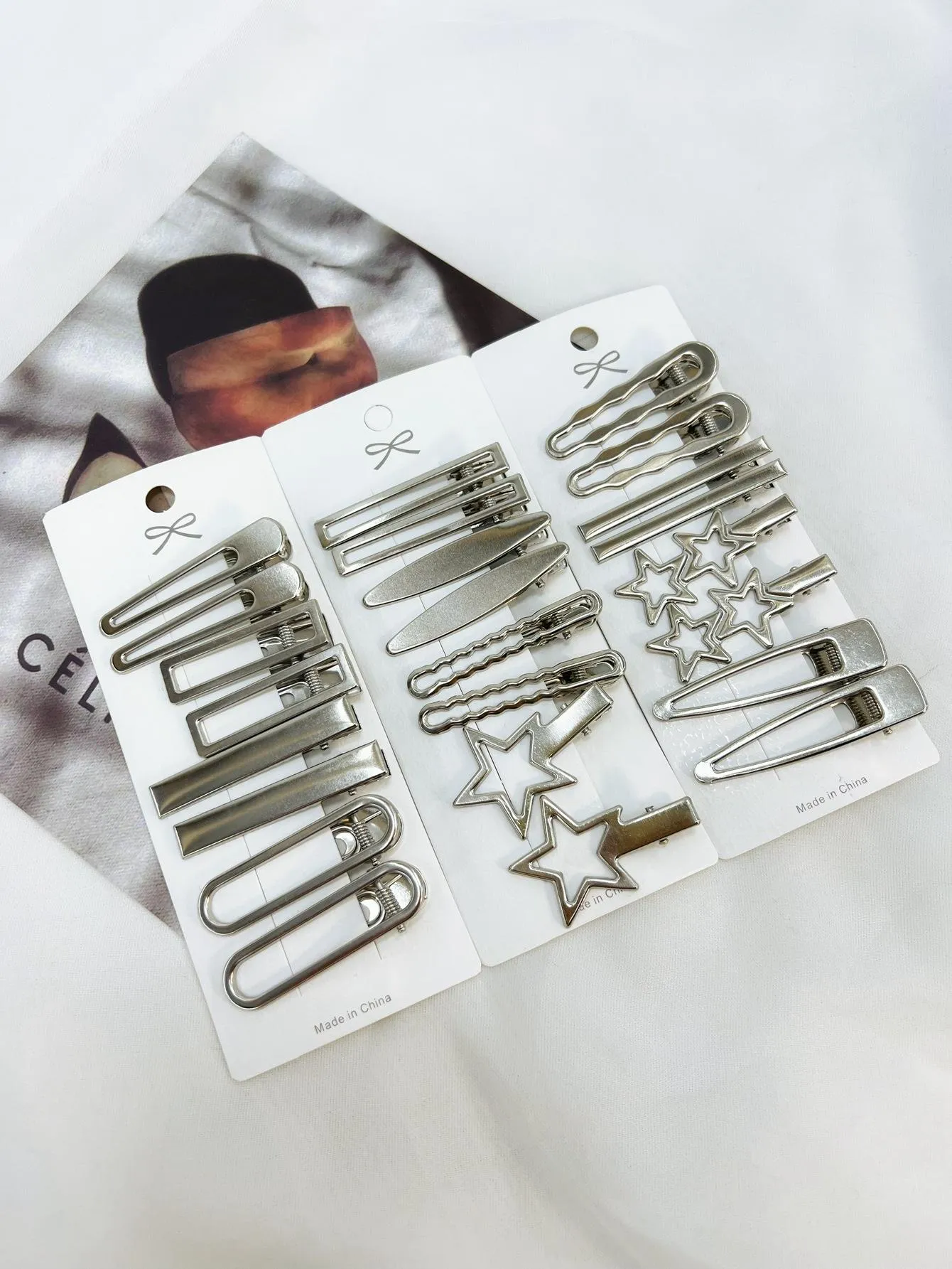 24pcs Women's Silver Tone Hair Clips With Star And Cloud Design
