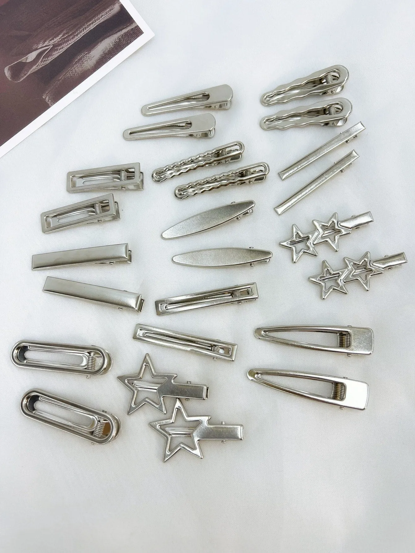 24pcs Women's Silver Tone Hair Clips With Star And Cloud Design