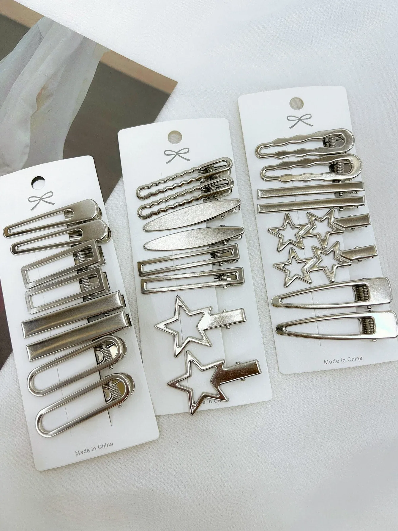24pcs Women's Silver Tone Hair Clips With Star And Cloud Design