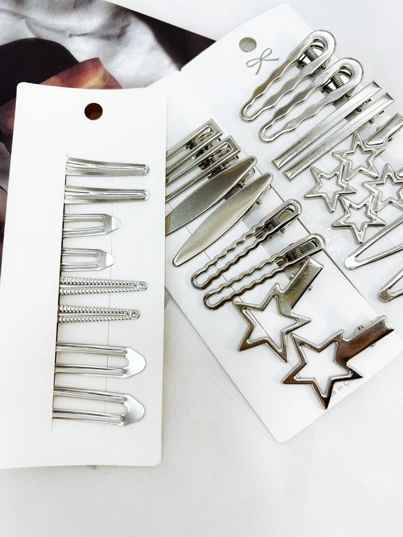 24pcs Women's Silver Tone Hair Clips With Star And Cloud Design