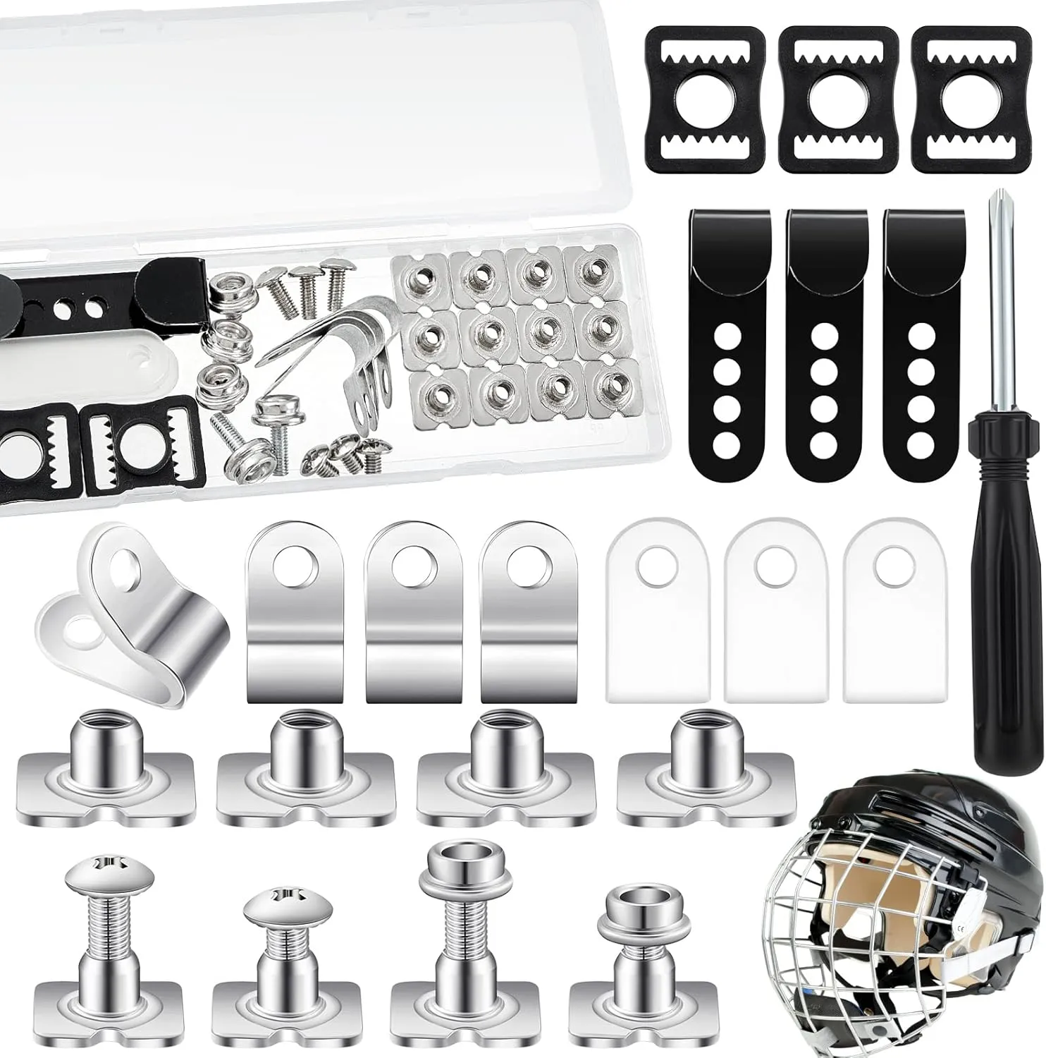 33 Pcs Hockey Helmet Repair Kit Including J Clips R Shape Football Visor Clips Rubber Gaskets Screws with Nuts for Youth Adults Hockey Baseball Sports