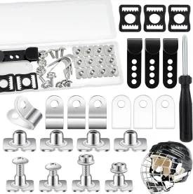 33 Pcs Hockey Helmet Repair Kit Including J Clips R Shape Football Visor Clips Rubber Gaskets Screws with Nuts for Youth Adults Hockey Baseball Sports