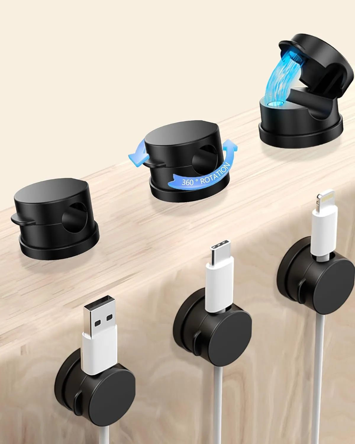6 Pack Magnetic Cable Organizer, 360 Adjustable Cord Holder, No-Residue Nano Acrylic Adhesive Cord Clips Charger Cable Management for Office Home Desk Phone Car Wall Desktop Nightstand(Black)