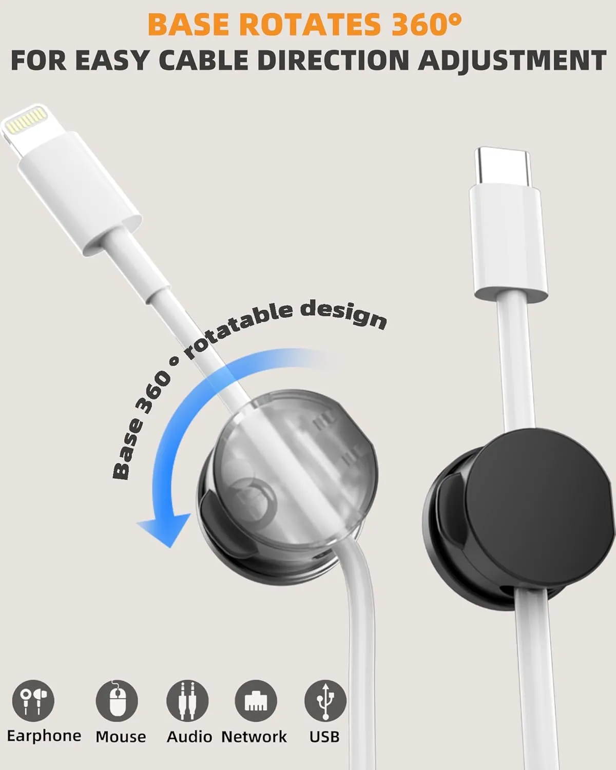 6 Pack Magnetic Cable Organizer, 360 Adjustable Cord Holder, No-Residue Nano Acrylic Adhesive Cord Clips Charger Cable Management for Office Home Desk Phone Car Wall Desktop Nightstand(Black)