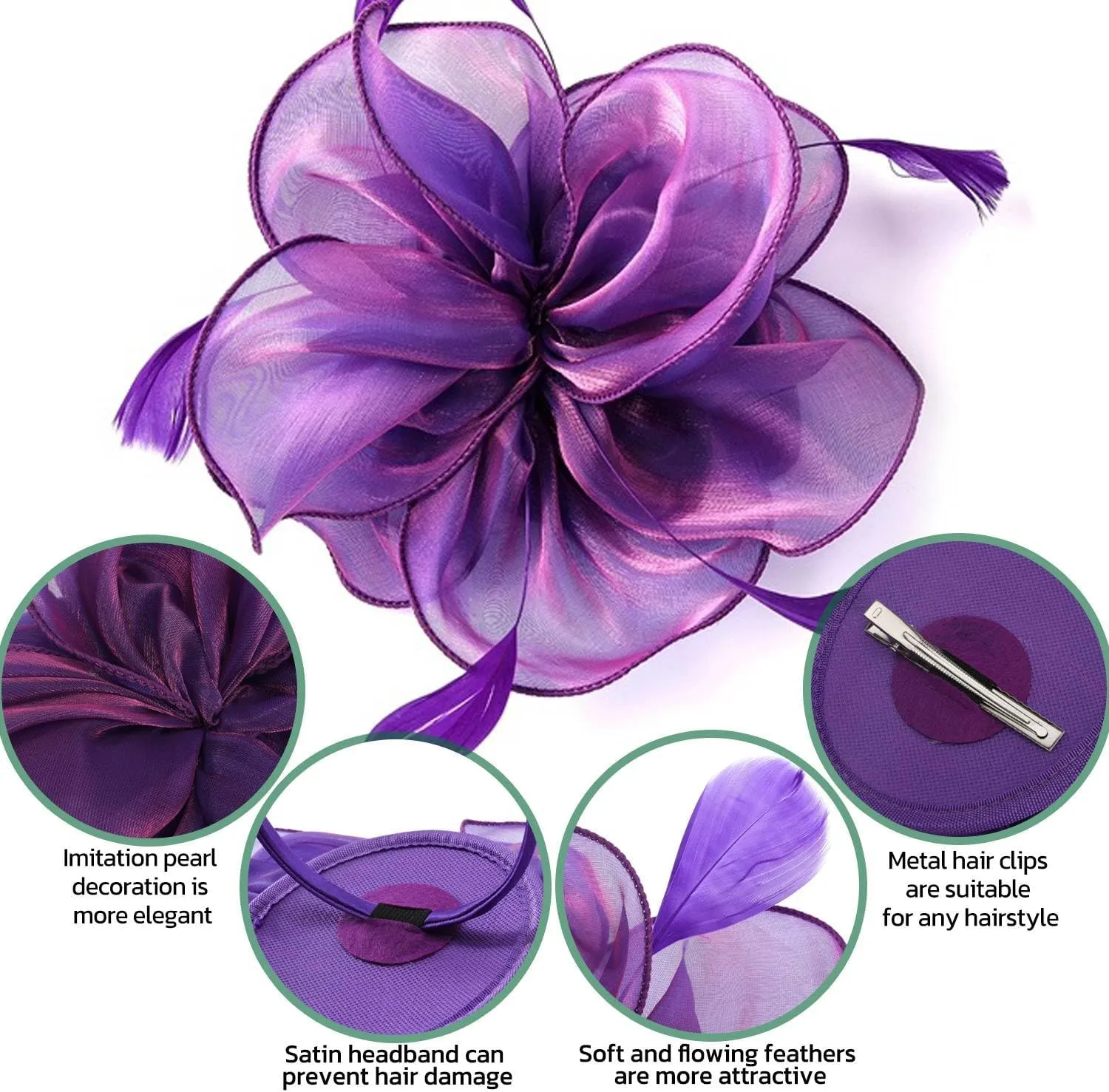 8 PCS Fascinators Hats for Women Tea Party Hat Wedding Mesh Ribbons Cocktail Fancy Flower Feathers Fascinator Clip