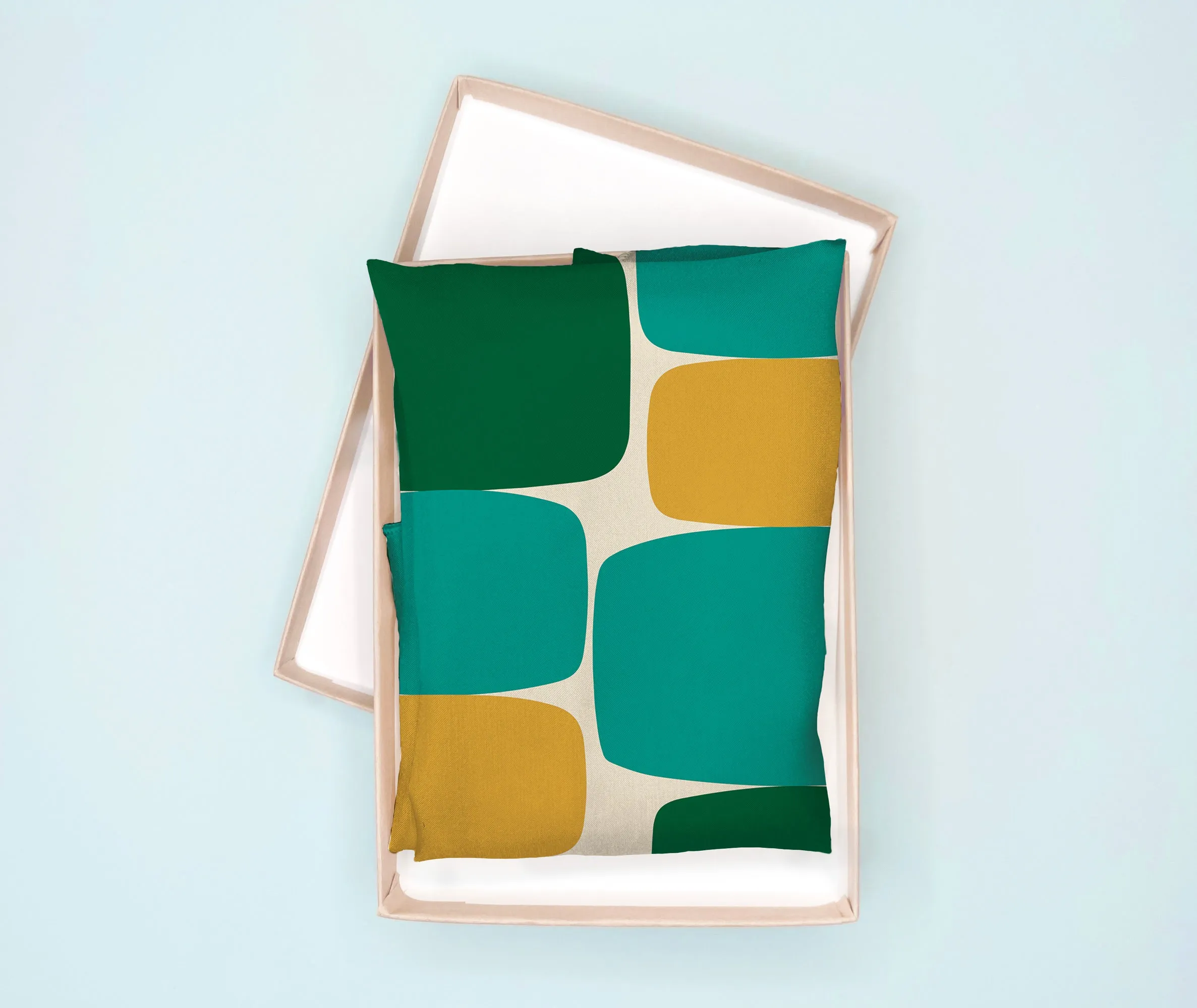 Aqua retro organic shapes square scarf