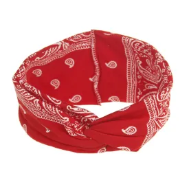 Assorted Paisley Print Wide Bandana Knot Headbands Criss Cross Head Wrap Hair Band (Red)