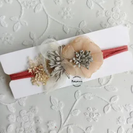 Babymoon Baby Designer Floral Headband - Peach Grey