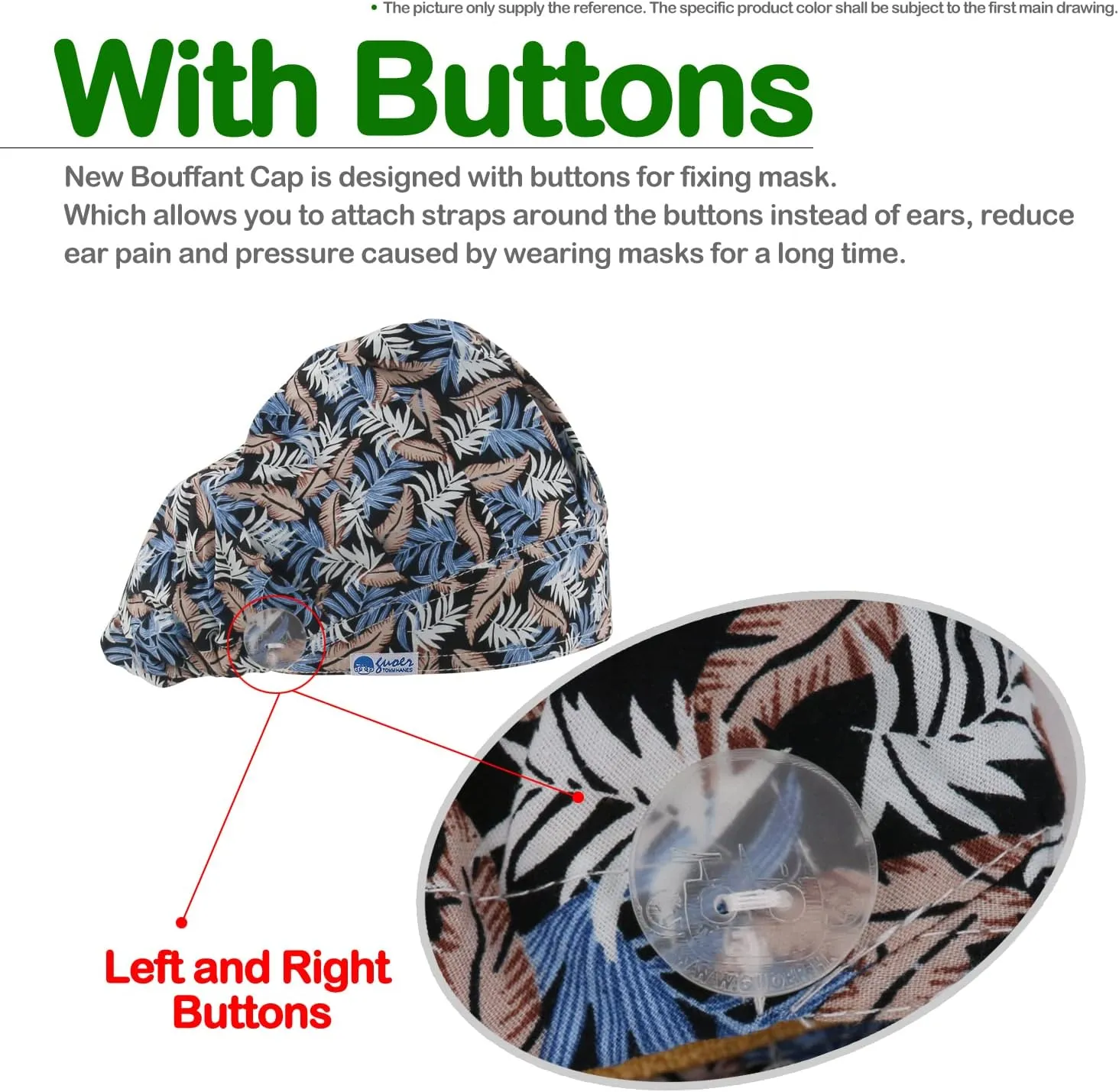 Button Scrub Cap Women and Men's Hat Scrub Cap Buttons Working Hat One Size Multi Color