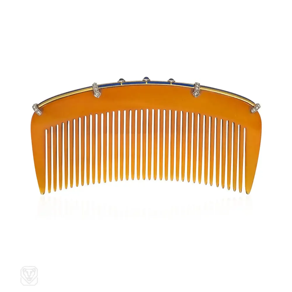 Cartier Art Deco hair comb and silk pouch