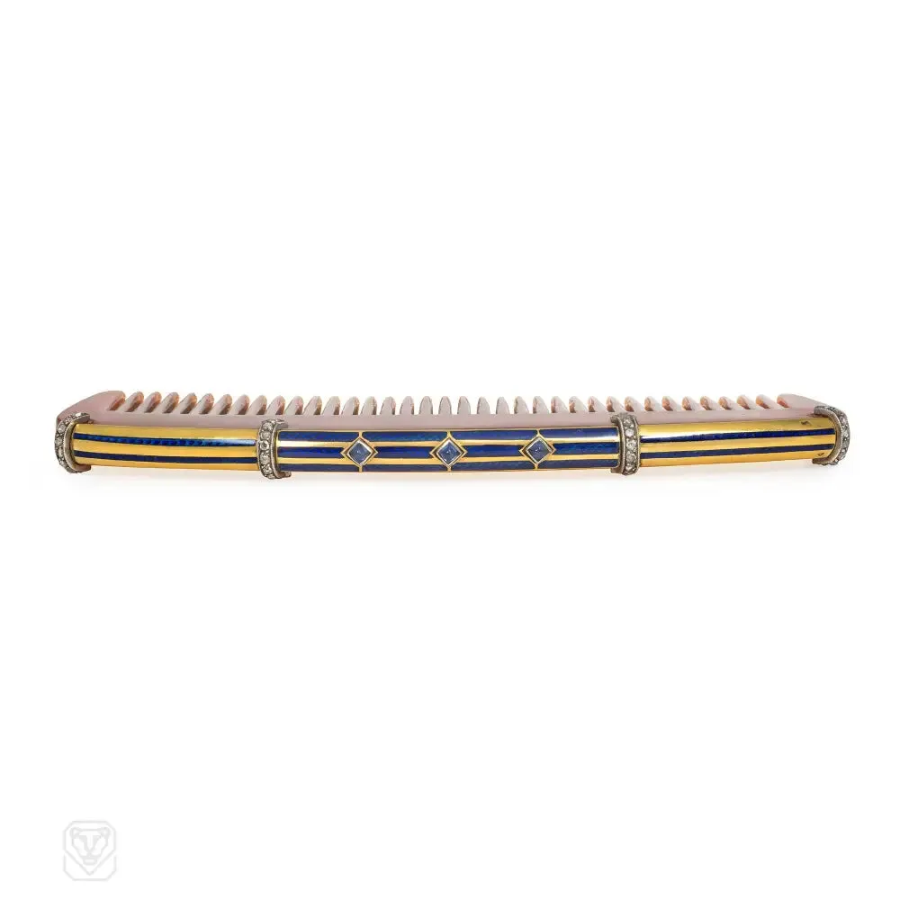 Cartier Art Deco hair comb and silk pouch