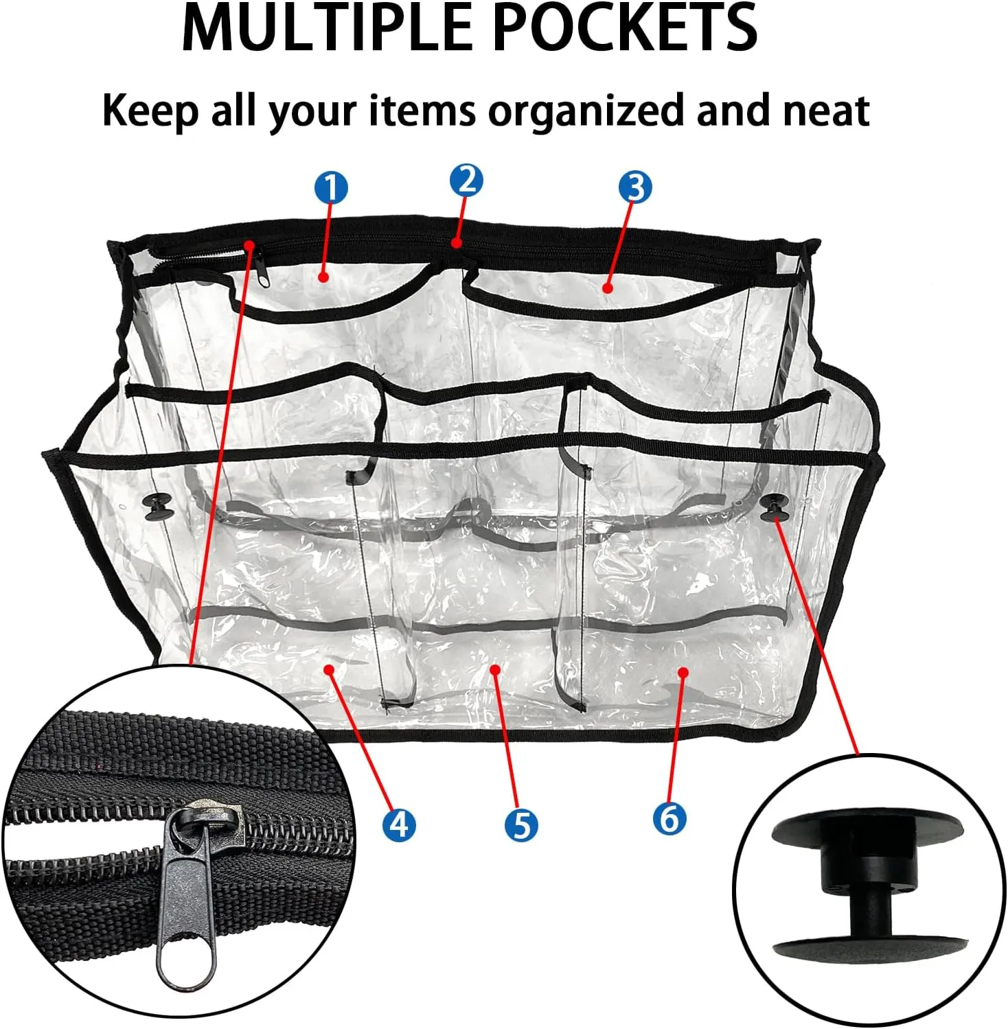 Clear Bogg Bag Organizer - X Large Bench Bag Insert Accessories Compatible with Bogg Bag - Waterproof Organizer Divider Pouch Zipper 5 Pockets Must Have Accessory (Black)