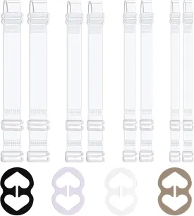 Clear Bra Straps, 4 Pairs Invisible Bra Straps And 4 Pcs Bra Strap Clips, Adjustable Bra Straps Replacement 10/12/15/18mm Wide, Bra Clips to Make Racerback