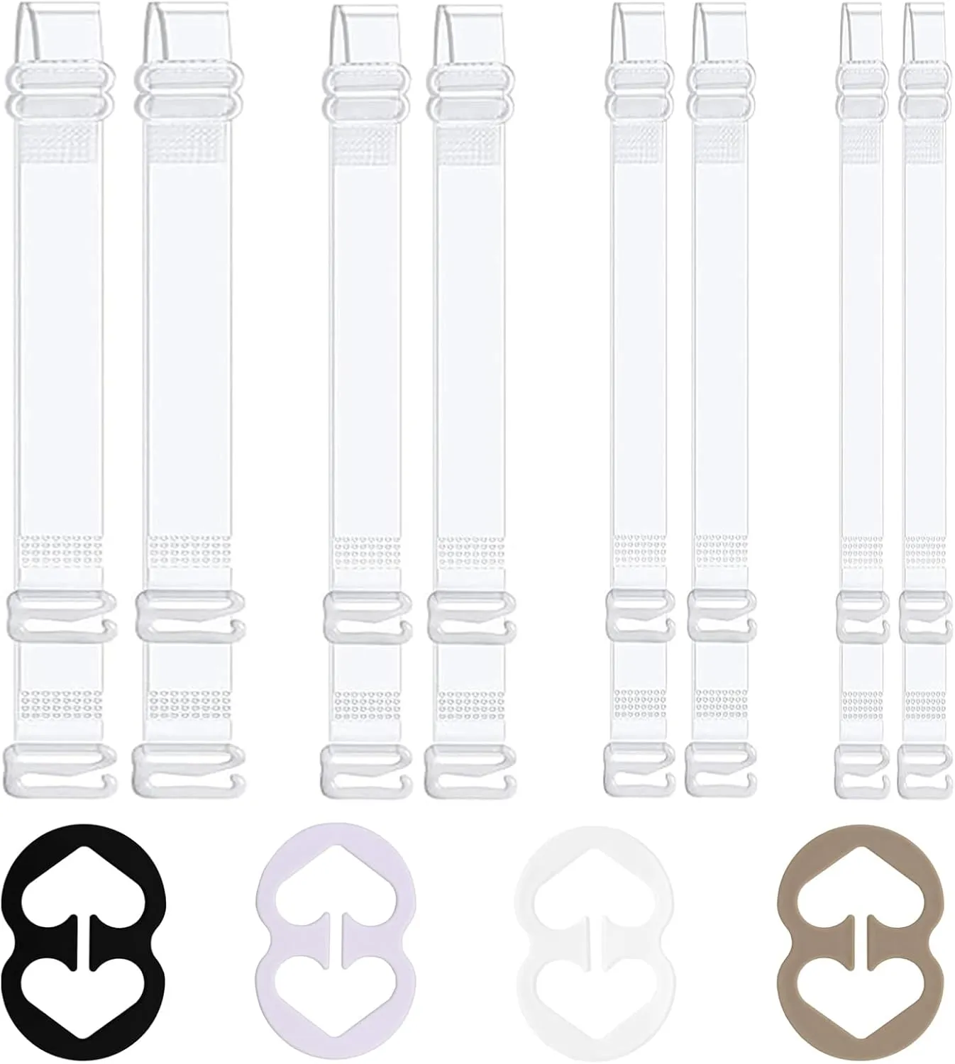 Clear Bra Straps, 4 Pairs Invisible Bra Straps And 4 Pcs Bra Strap Clips, Adjustable Bra Straps Replacement 10/12/15/18mm Wide, Bra Clips to Make Racerback