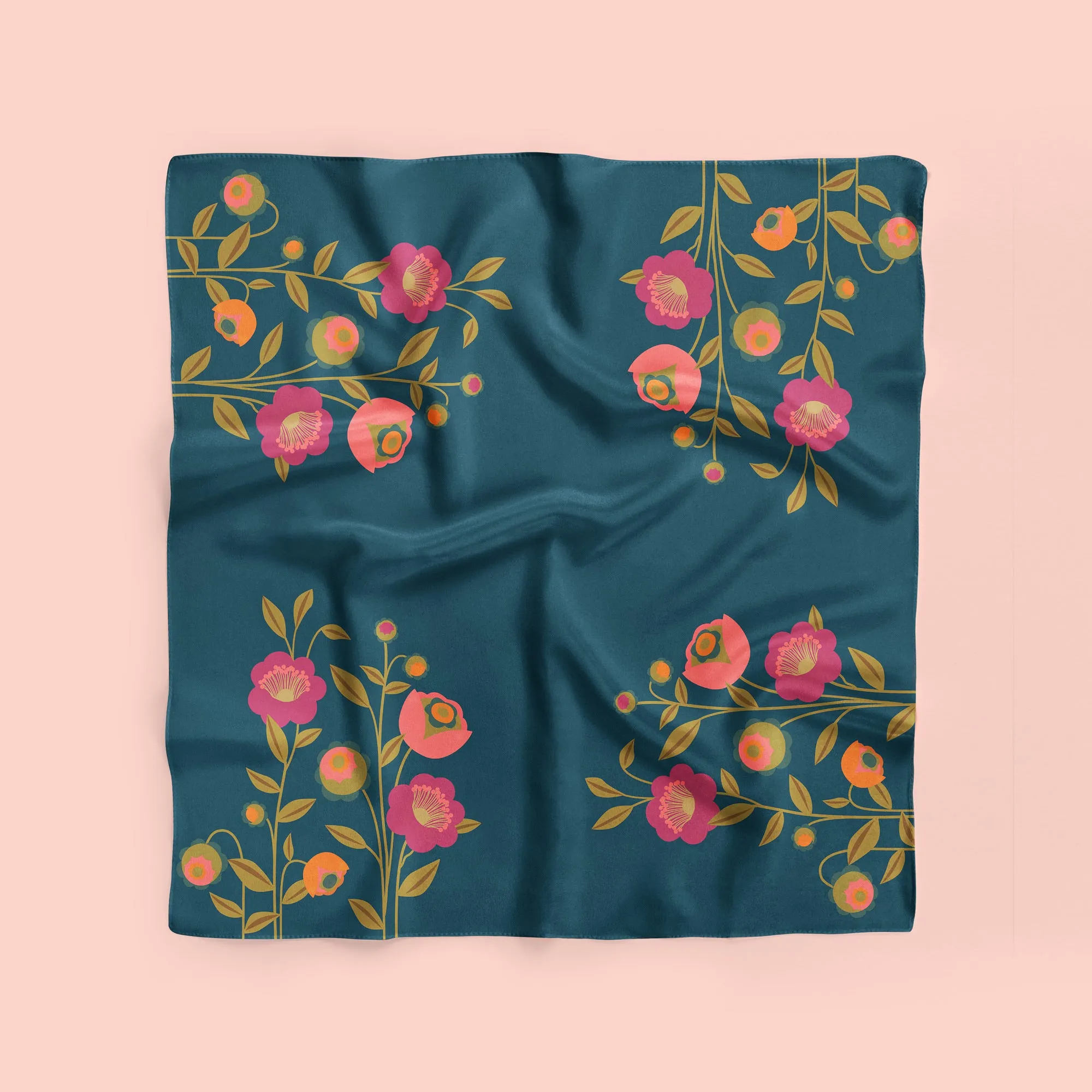 Deco Bouquet square silk scarf