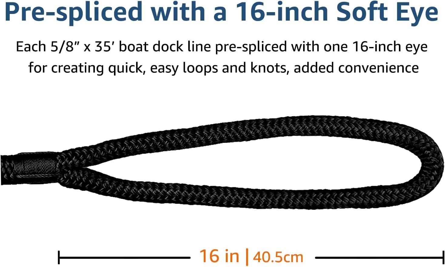 Dock Lines: 5/8" x 35' Double Braided Nylon Boat Ropes for Secure Docking with 16" Loop - Marine Grade Boat Rope - 2 Pack
