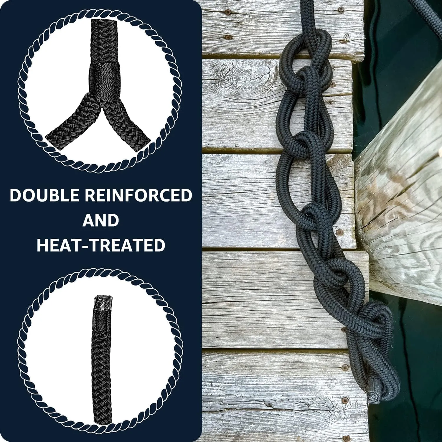 Dock Lines: 5/8" x 35' Double Braided Nylon Boat Ropes for Secure Docking with 16" Loop - Marine Grade Boat Rope - 2 Pack