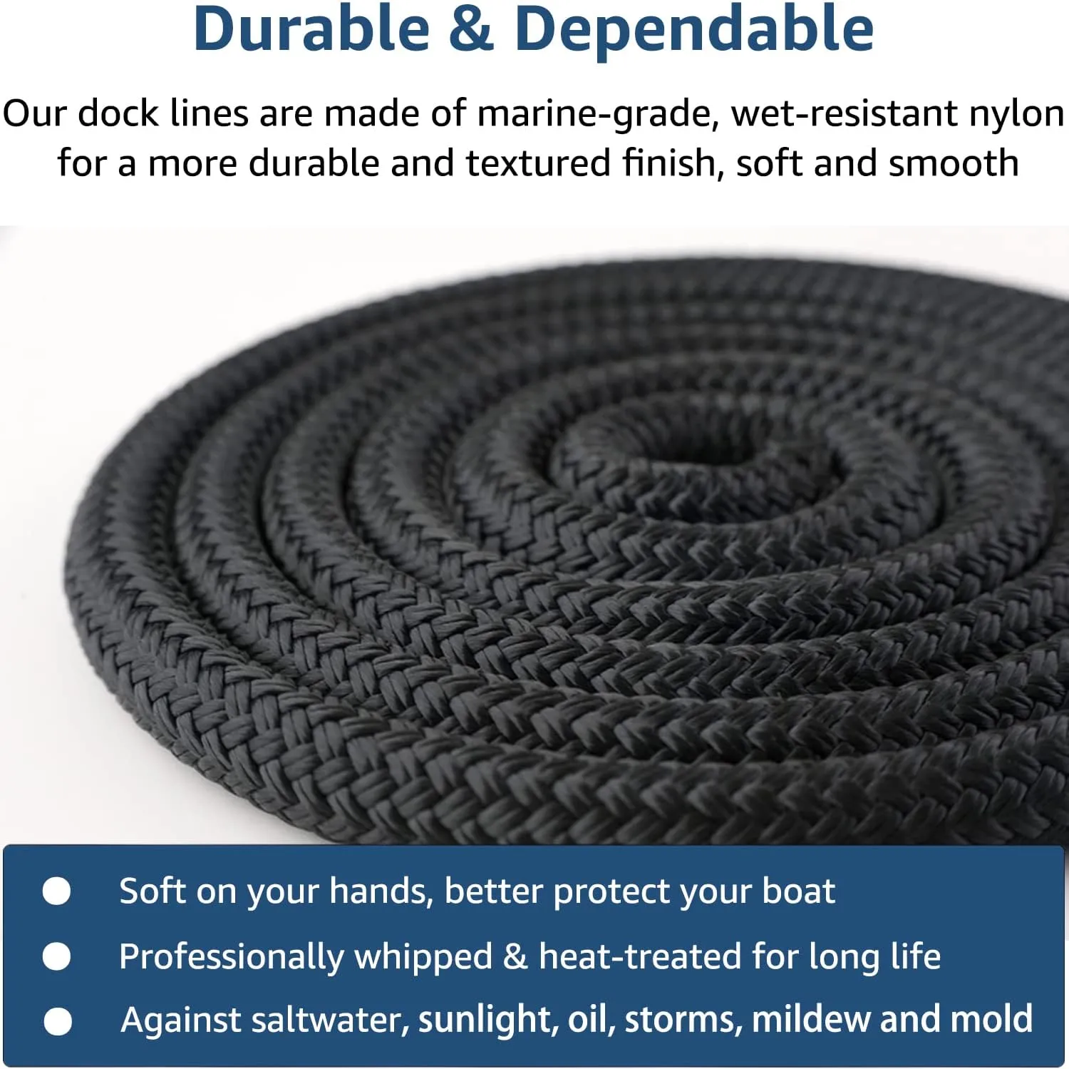 Dock Lines: 5/8" x 35' Double Braided Nylon Boat Ropes for Secure Docking with 16" Loop - Marine Grade Boat Rope - 2 Pack