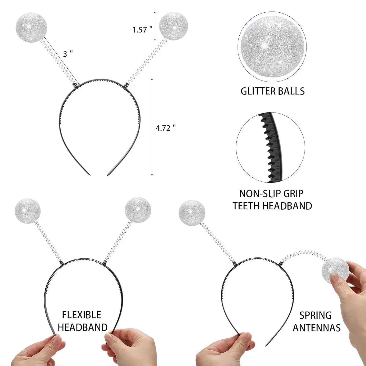 Etercycle Alien Headband, Halloween Headbands Alien Costume Accessories, Space Antenna Head Bands Boppers Ball for Halloween Theme Party Cosplay Costume (Silver)