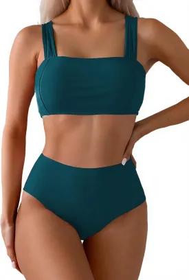 Fanuerg Women's High Waisted Bikini Sets Wide Straps Two Piece Swimsuit Floral Print Bathing Suits
