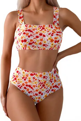 Fanuerg Women's High Waisted Bikini Sets Wide Straps Two Piece Swimsuit Floral Print Bathing Suits