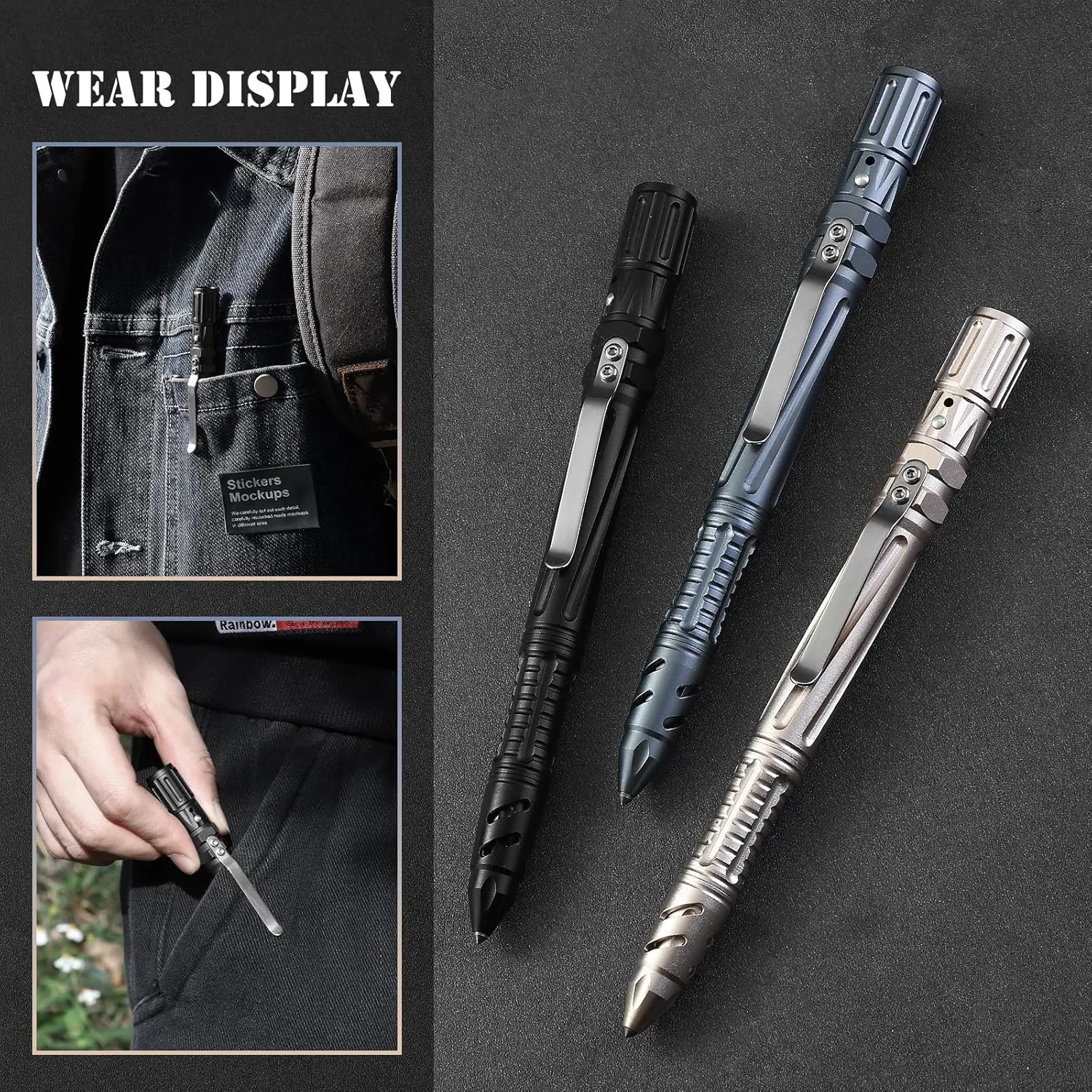 Fathers Day Gifts for Dad Tactical Pen Self Defense Military EDC Pen Gear Multi Tool Survival Pen   Glass Breaker   Bottle Opener   Emergency Heater Memorial Day Gift for Men Women (Black)
