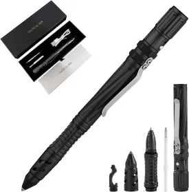 Fathers Day Gifts for Dad Tactical Pen Self Defense Military EDC Pen Gear Multi Tool Survival Pen   Glass Breaker   Bottle Opener   Emergency Heater Memorial Day Gift for Men Women (Black)