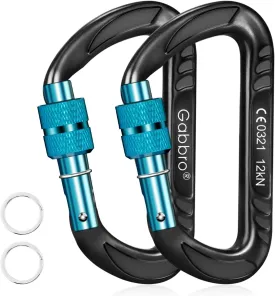 Gabbro Carabiner Clips Heavy Duty, | Wiregate Snap, Screw Locking, Aluminum, Lightweight Caribeener | for Hammock, Hiking, Camping, Water Bottle, Dog Leash Harness, Keychains