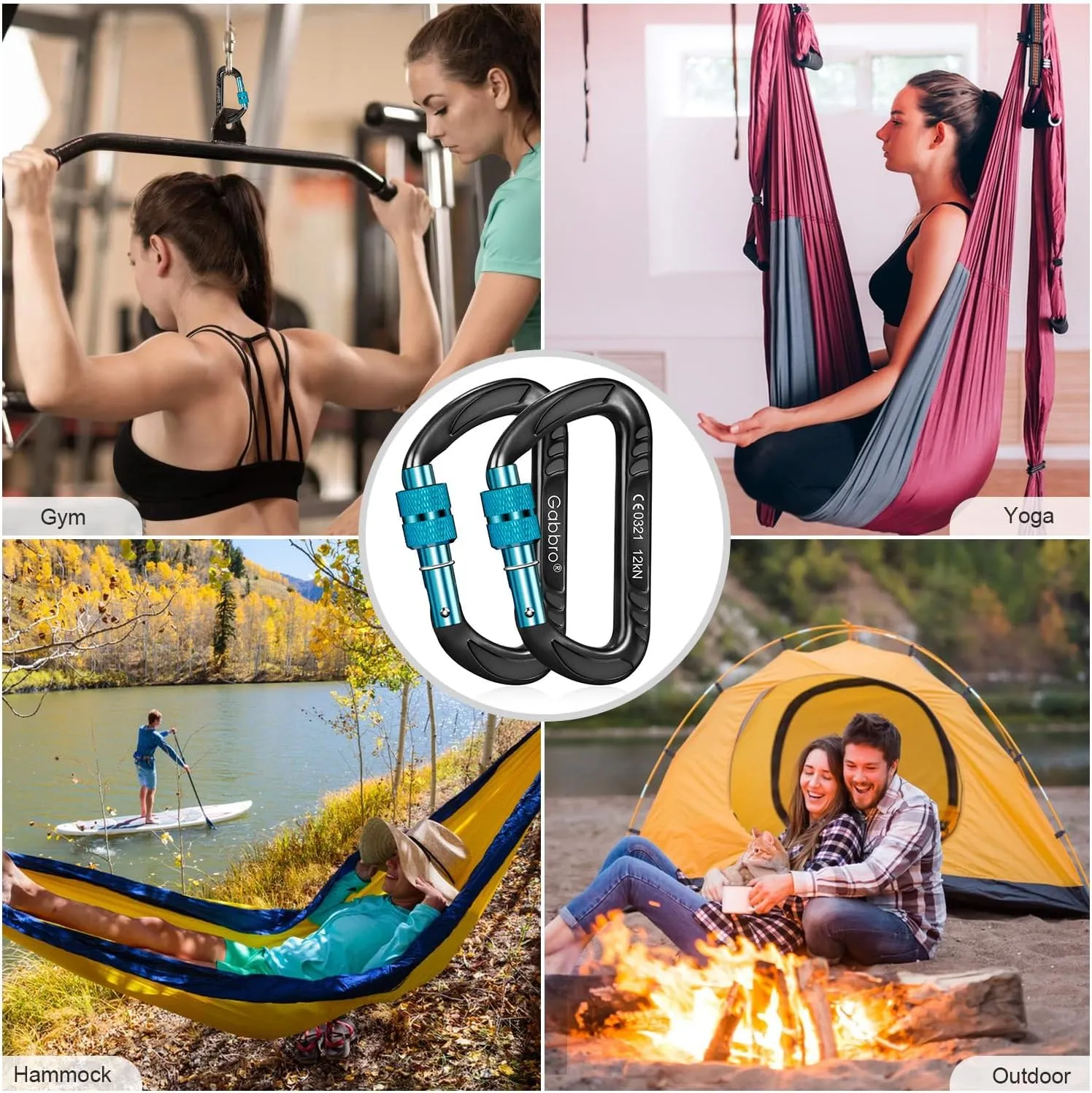 Gabbro Carabiner Clips Heavy Duty, | Wiregate Snap, Screw Locking, Aluminum, Lightweight Caribeener | for Hammock, Hiking, Camping, Water Bottle, Dog Leash Harness, Keychains