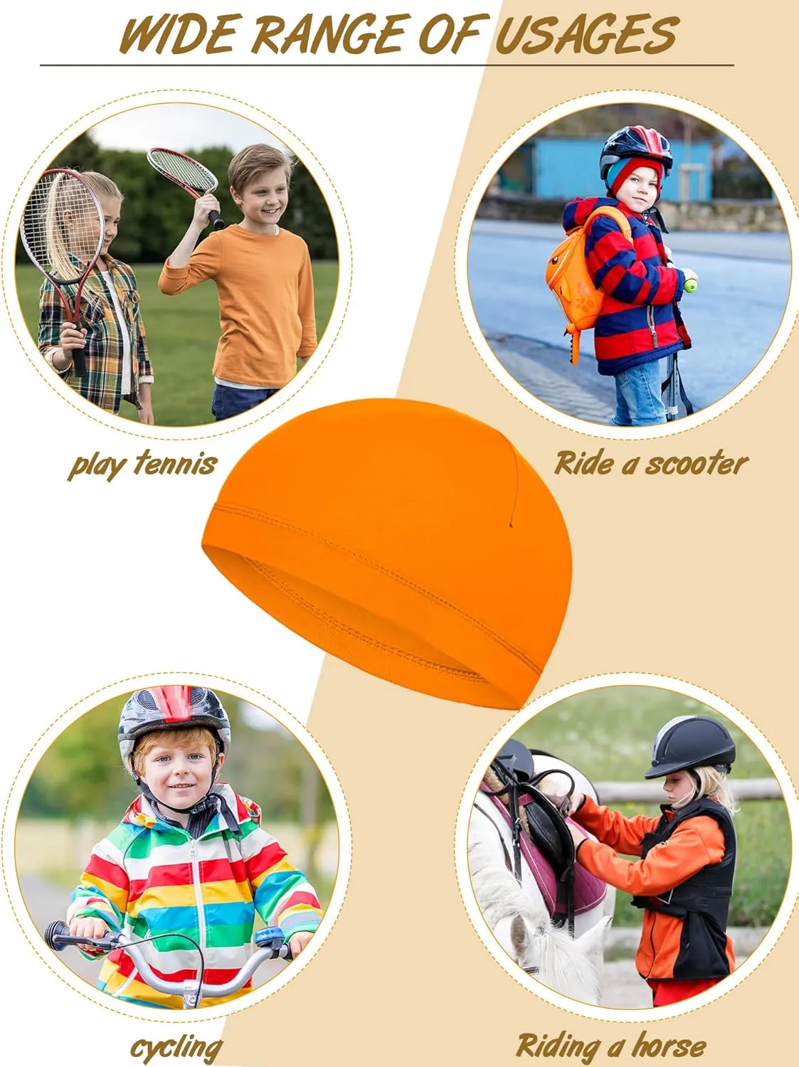 Geyoga 6 Pcs Skull Cap for Kids Helmet Liner Youth Wave Cap for Sport Football Basketball Ski Cycling Outdoor Activities