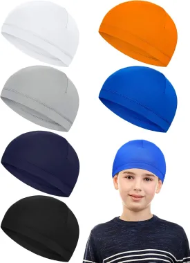 Geyoga 6 Pcs Skull Cap for Kids Helmet Liner Youth Wave Cap for Sport Football Basketball Ski Cycling Outdoor Activities