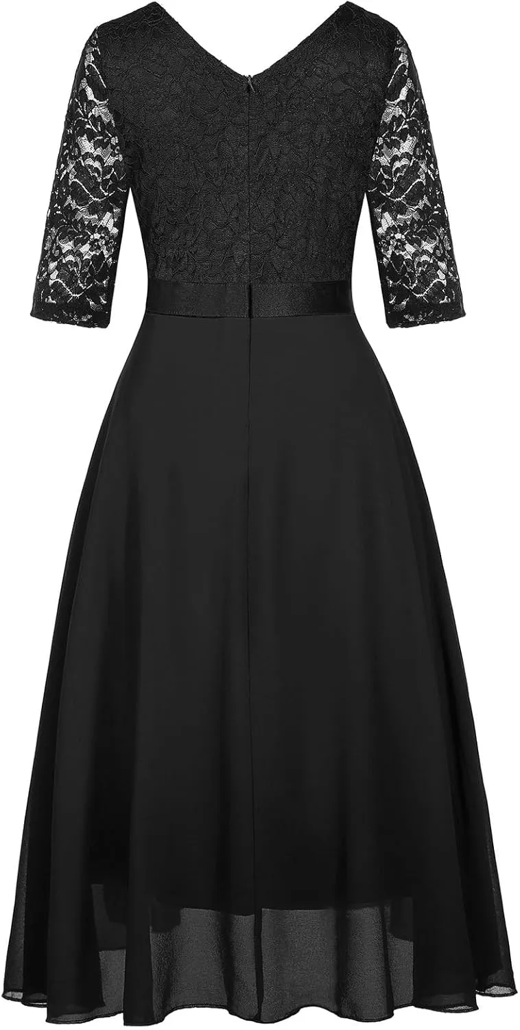 Girls Floral Lace Dress Easter Bridesmaid Vintage Formal Cocktail Party Swallowtail Swing Dresses 7-14 Years
