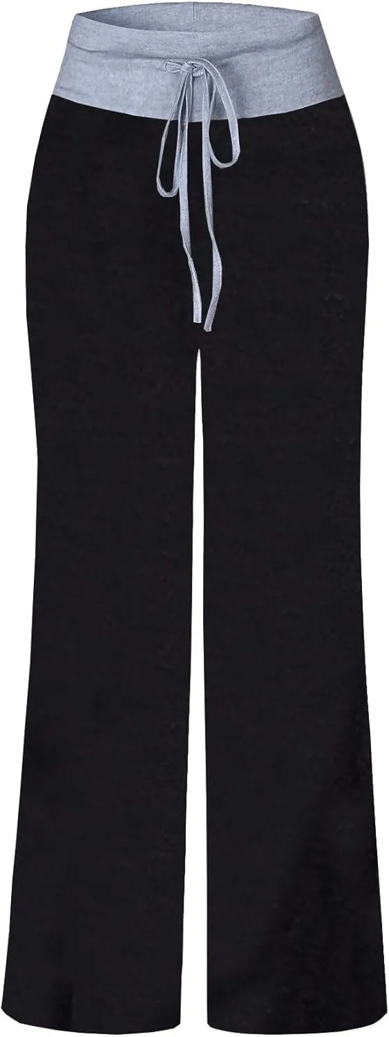 iChunhua Women's Comfy Stretch Floral Print Drawstring Palazzo Wide Leg Lounge Pant