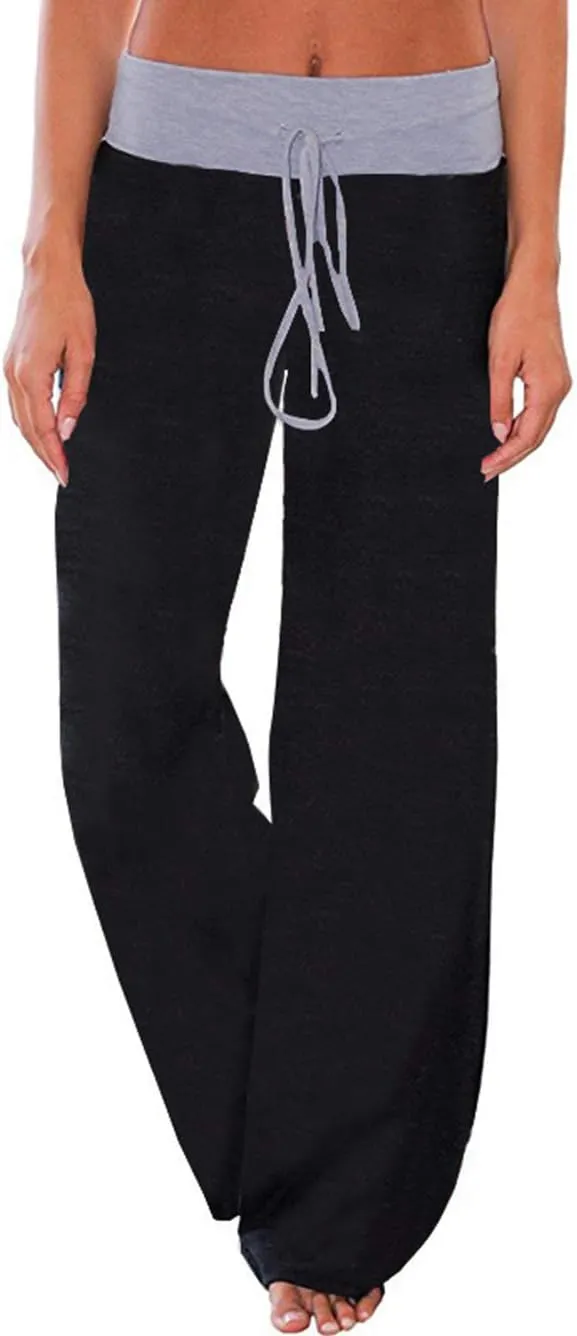 iChunhua Women's Comfy Stretch Floral Print Drawstring Palazzo Wide Leg Lounge Pant