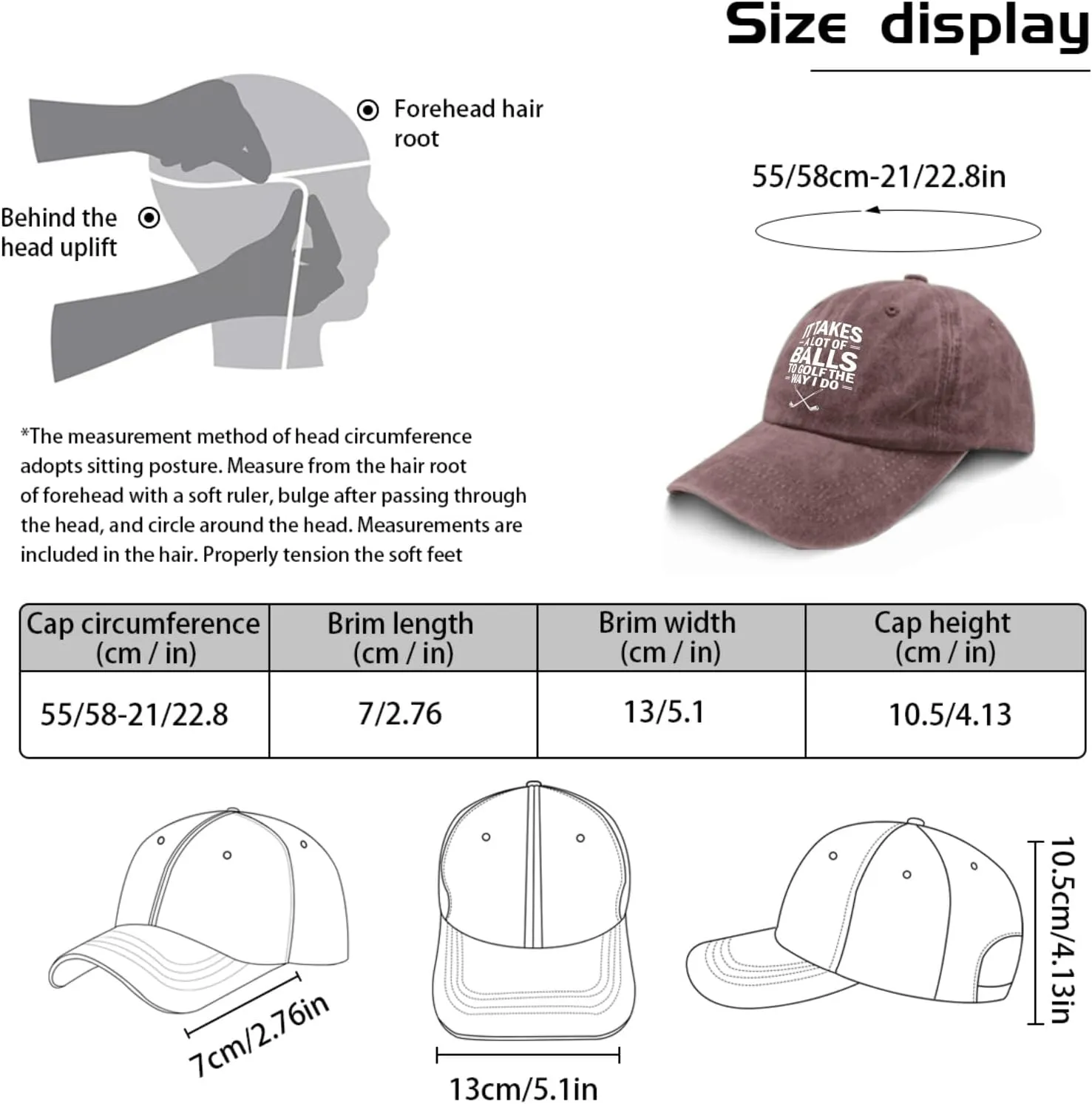 It Takes A Lot of Balls to Golf The Way I Do Caps Mens Cap Pigment Black Golf Hats Men Gifts for Him Beach Cap
