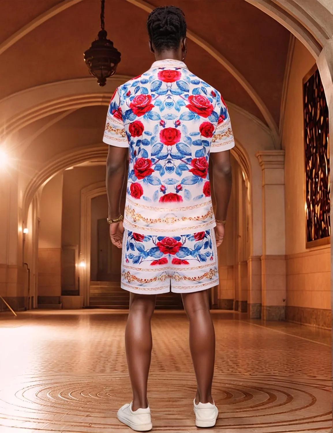 Mens Hawaiian Shirt Sets Satin Silk Casual Button Down Shirts 2 Piece Luxury Summer Beach Outfits for Men