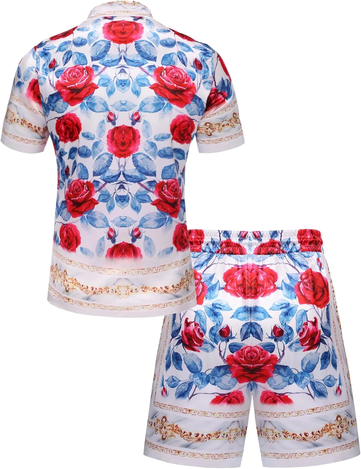 Mens Hawaiian Shirt Sets Satin Silk Casual Button Down Shirts 2 Piece Luxury Summer Beach Outfits for Men