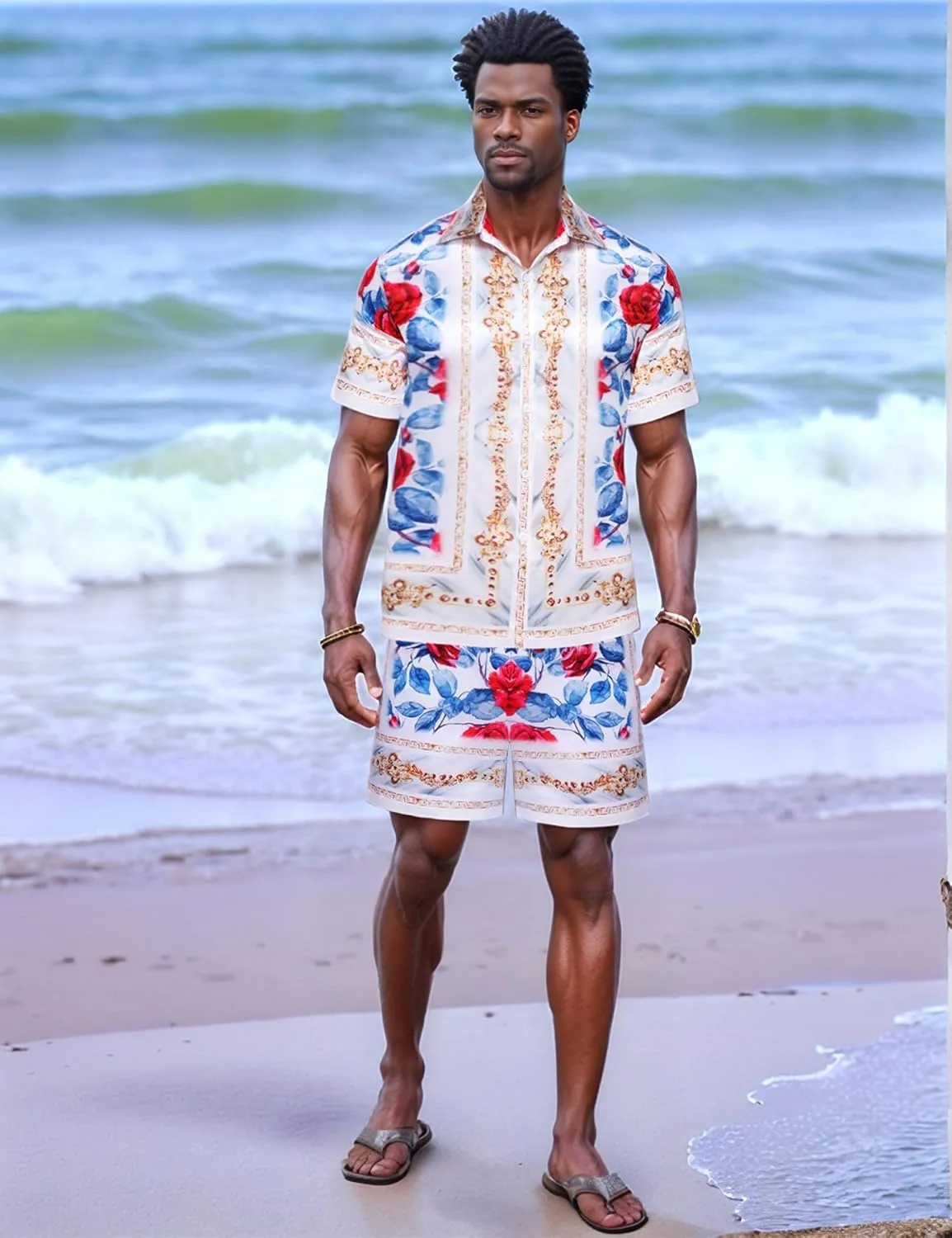Mens Hawaiian Shirt Sets Satin Silk Casual Button Down Shirts 2 Piece Luxury Summer Beach Outfits for Men