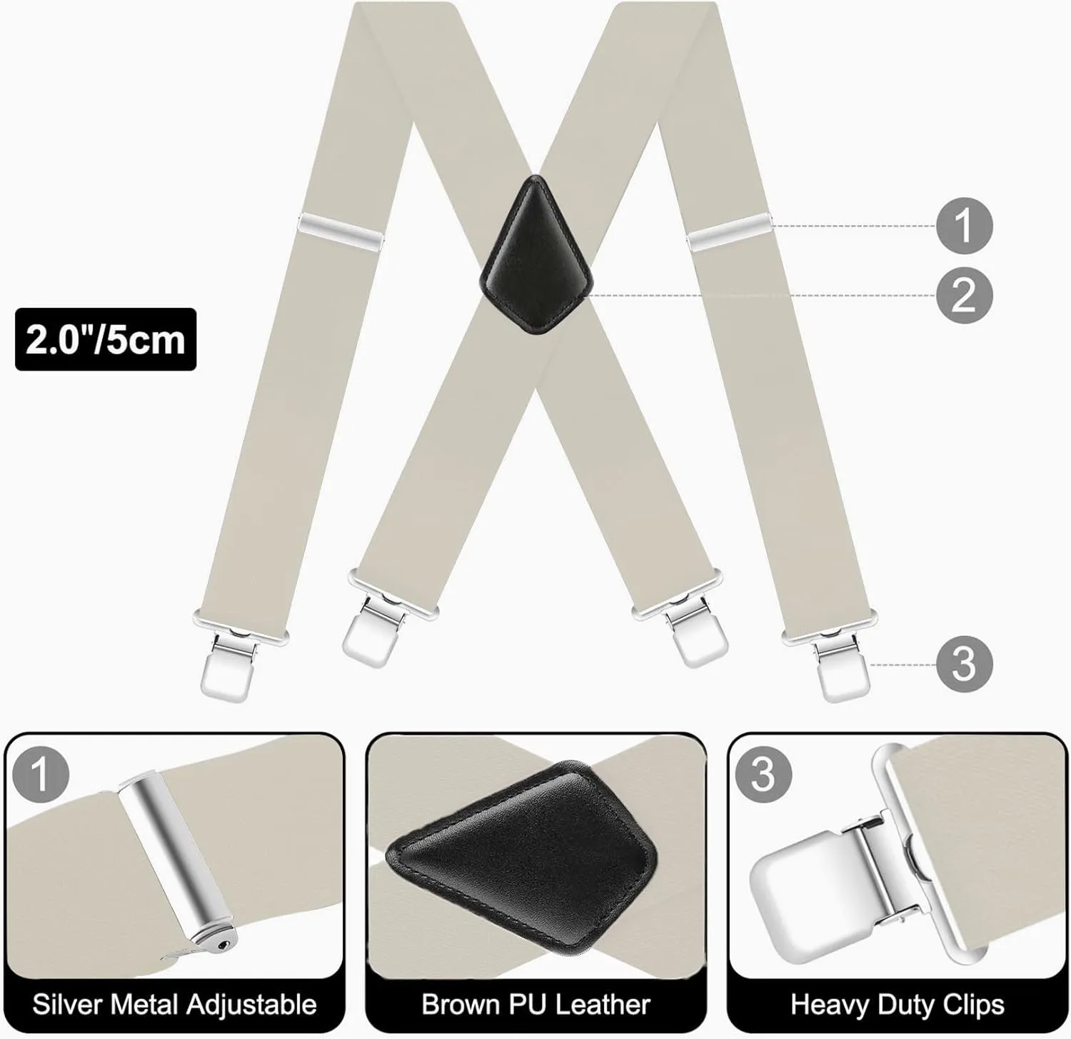Men's Suspenders with Strong Clips, 2 Inch Wide, Heavy Duty, Adjustable for Jeans