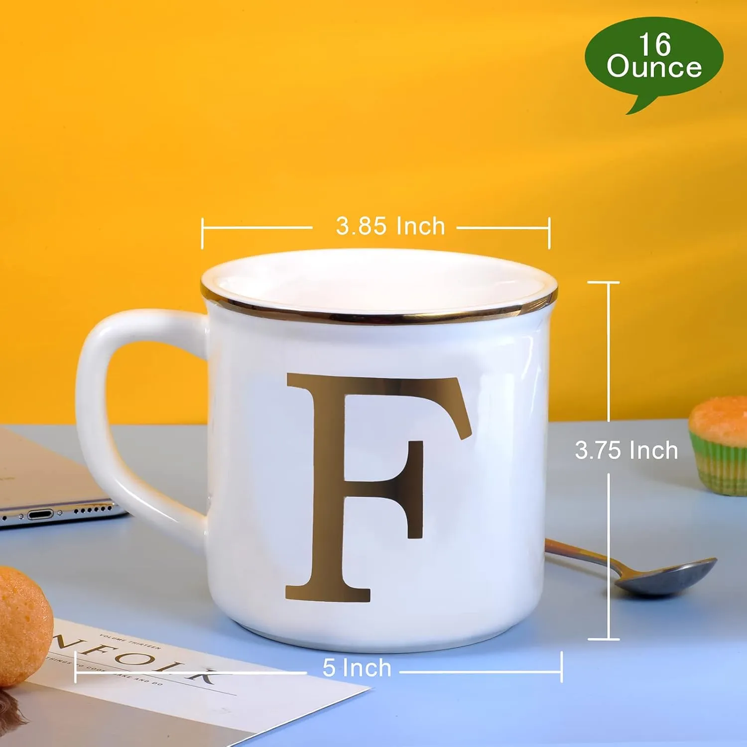 Miicol Ceramic Coffee Mug 16 oz, Monogram Coffee Cup, Golden Initial Tea Mug, Personalized Tea Cup, Unique Gift, Large Mug for Home, Office, Letter F