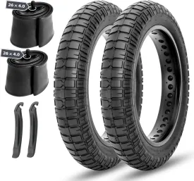MOHEGIA E-Bike Fat Tires Replacement Set: 2 Pack 20/26x4.0 inch Electric Bicycle Tires, Pair Inner Tubes with Tire Levers, High-Performance with Street or Urban Road Riding