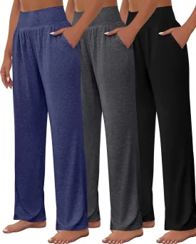 Neer 3 Pcs Women's Wide Leg Yoga Pant Comfy Loose High Waist Lounge Waist Lounge Casual Athletic Workout Joggers Apparel