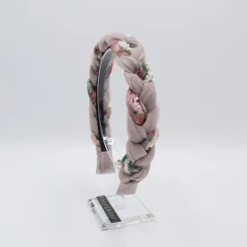organza braided headband, floral braided headband, beads braided headband for women
