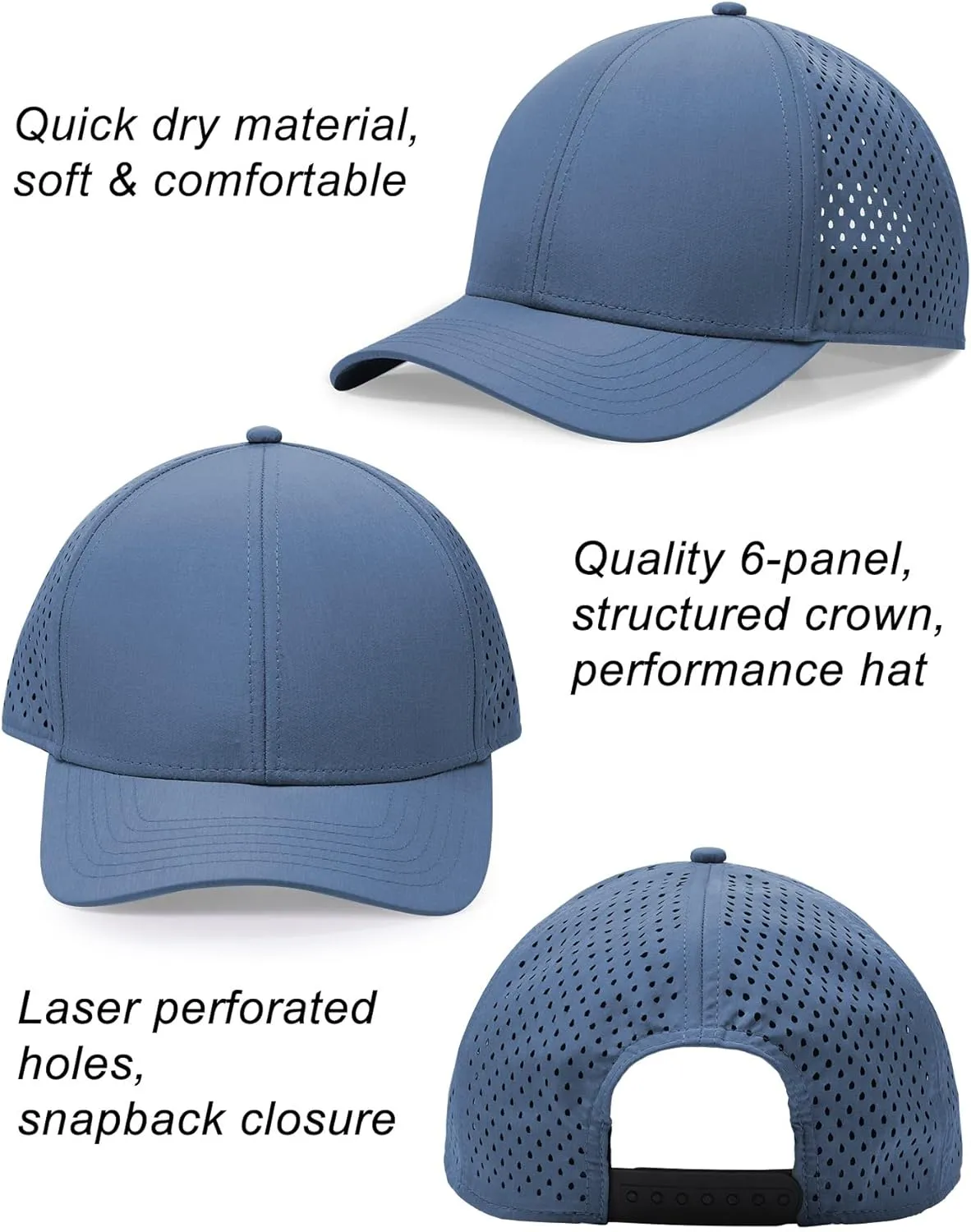 Oversize XL XXL Quick Dry Baseball Cap, Large Performance Snapback Hats, Laser Cut Mesh Ball Cap for Men Big Heads 23.5"-26"