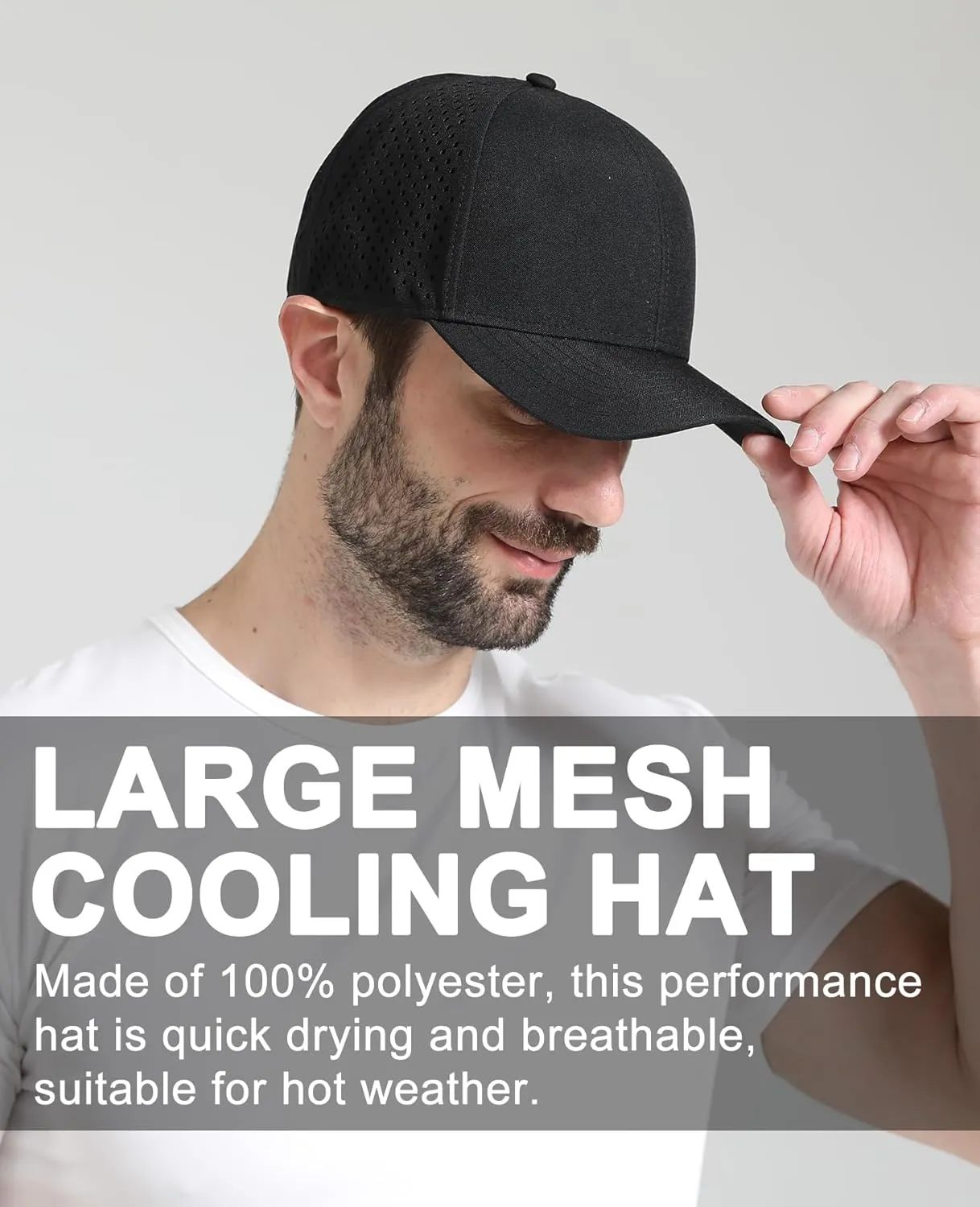 Oversize XL XXL Quick Dry Baseball Cap, Large Performance Snapback Hats, Laser Cut Mesh Ball Cap for Men Big Heads 23.5"-26"