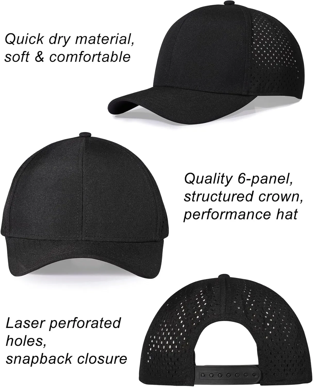 Oversize XL XXL Quick Dry Baseball Cap, Large Performance Snapback Hats, Laser Cut Mesh Ball Cap for Men Big Heads 23.5"-26"