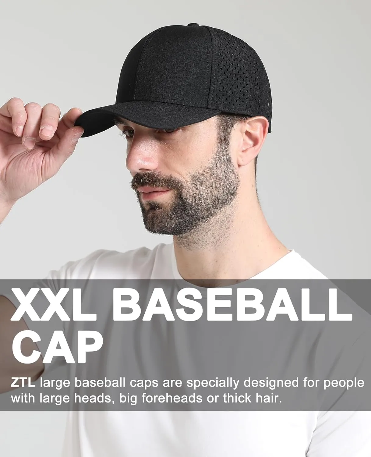 Oversize XL XXL Quick Dry Baseball Cap, Large Performance Snapback Hats, Laser Cut Mesh Ball Cap for Men Big Heads 23.5"-26"