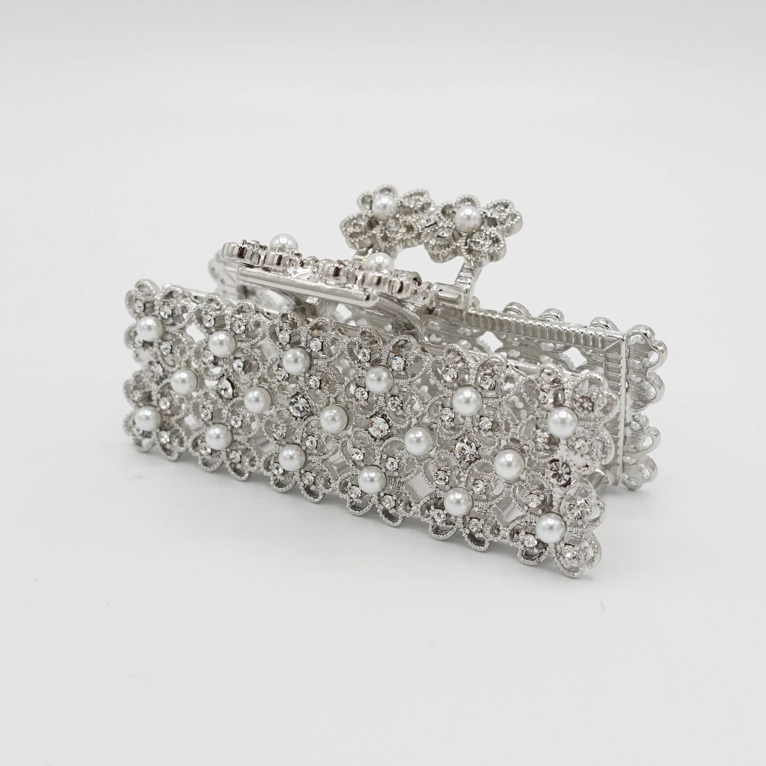 pearl rhinestone hair claw rectangle clutch bag pattern hair clamp for women